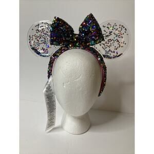 DISNEY Minnie Mouse Ears Headband Confetti Ears Sequined Band & Bow Souvenir